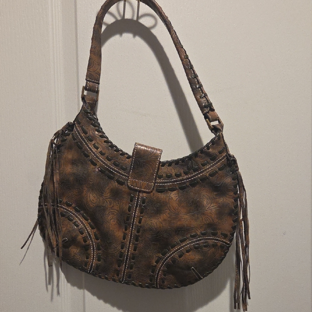 Source Unknown Brown Patterned Hobo Bag - image 1